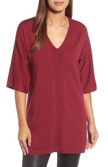 Women's Eileen Fisher Merino Wool Tunic Sweater, Size - Red