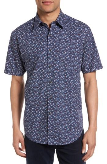 Men's James Campbell Floral Print Short Sleeve Sport Shirt - Blue