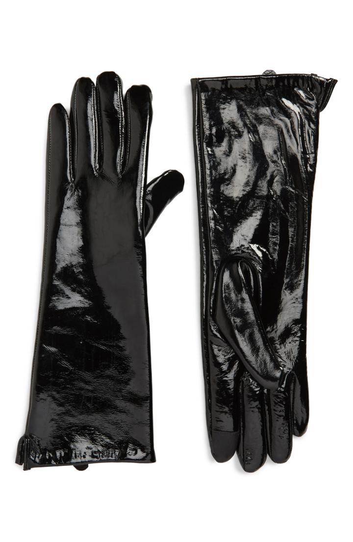 Women's Emanuel Geraldo Patent Leather Touchscreen Compatible Gloves, Size - Black