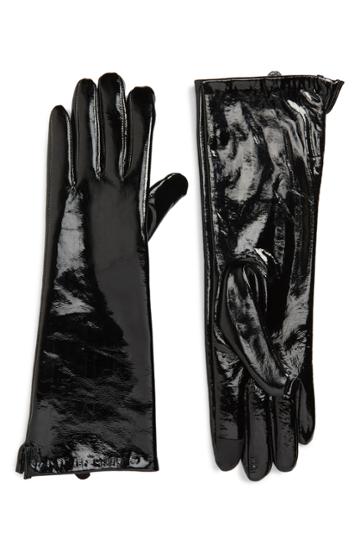 Women's Emanuel Geraldo Patent Leather Touchscreen Compatible Gloves, Size - Black