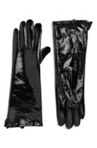 Women's Emanuel Geraldo Patent Leather Touchscreen Compatible Gloves, Size - Black