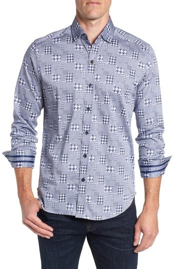 Men's Robert Graham Barrick Tailored Fit Sport Shirt - Blue