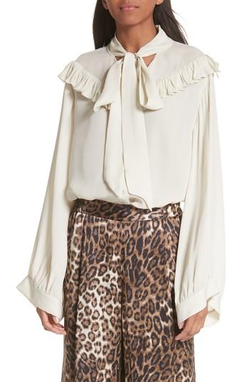 Women's Nili Lotan Vanna Tie Neck Silk Blouse - Ivory