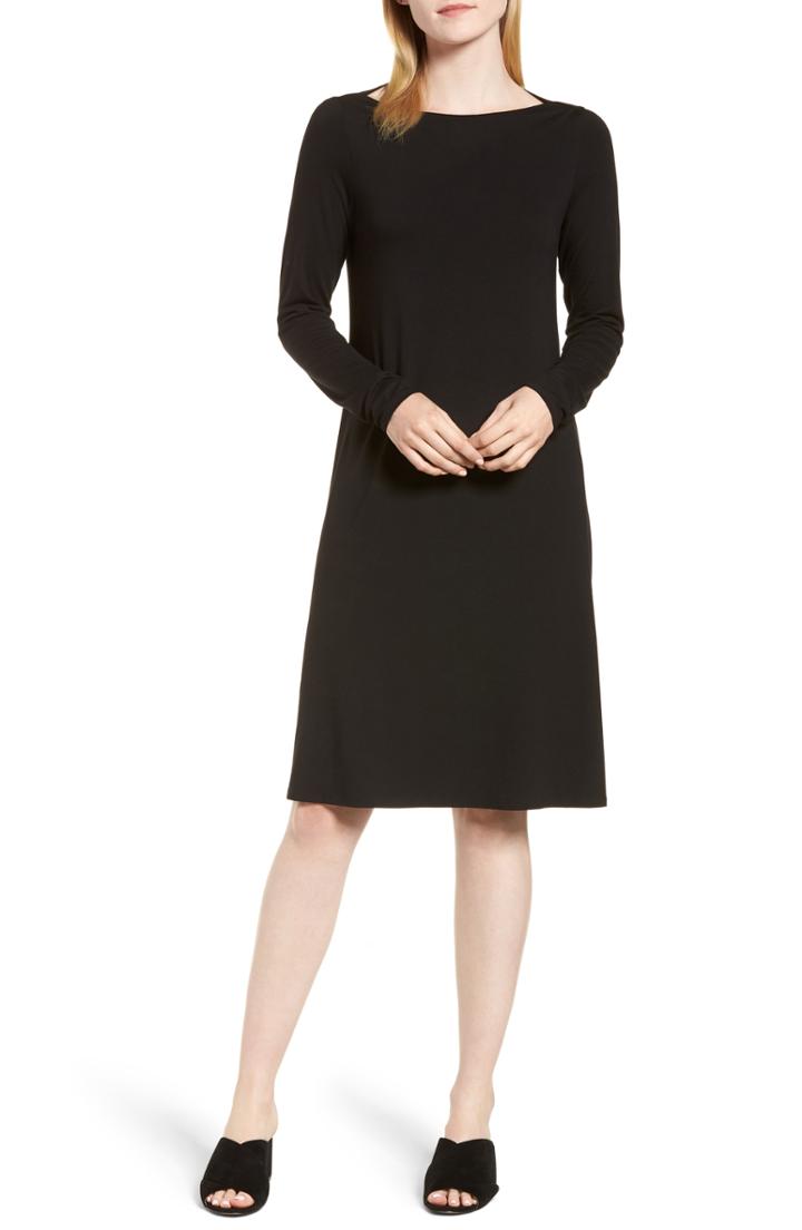 Women's Eileen Fisher Bateau Neck Jersey Dress, Size - Black