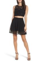 Women's Sequin Hearts Sequin Lace Two-piece Romper - Black