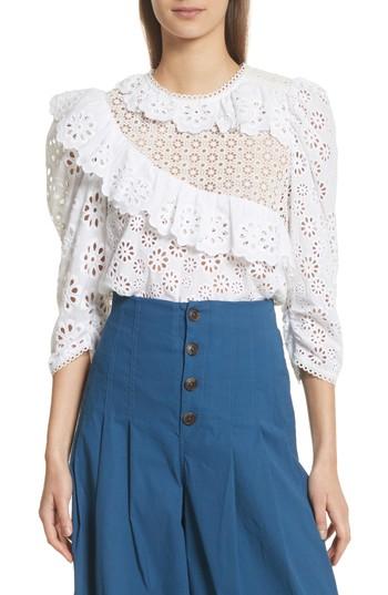 Women's Sea Edie Ruffle Trim Eyelet Top - Ivory