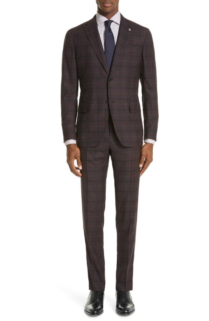 Men's Eidos Delaine Trim Fit Plaid Wool Suit