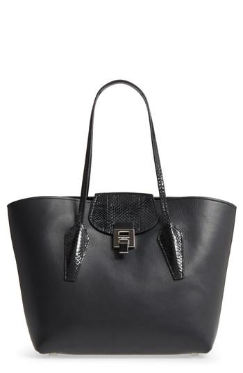 Michael Kors Large Bancroft Leather Tote With Genuine Snakeskin Trim - Black