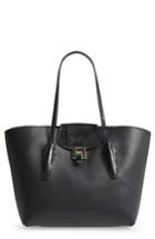 Michael Kors Large Bancroft Leather Tote With Genuine Snakeskin Trim - Black