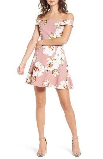 Women's Speechless Floral Print Off The Shoulder A-line Dress - Ivory