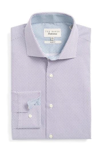 Men's Ted Baker London Locket Slim Fit Geometric Dress Shirt - 34/35 - Purple