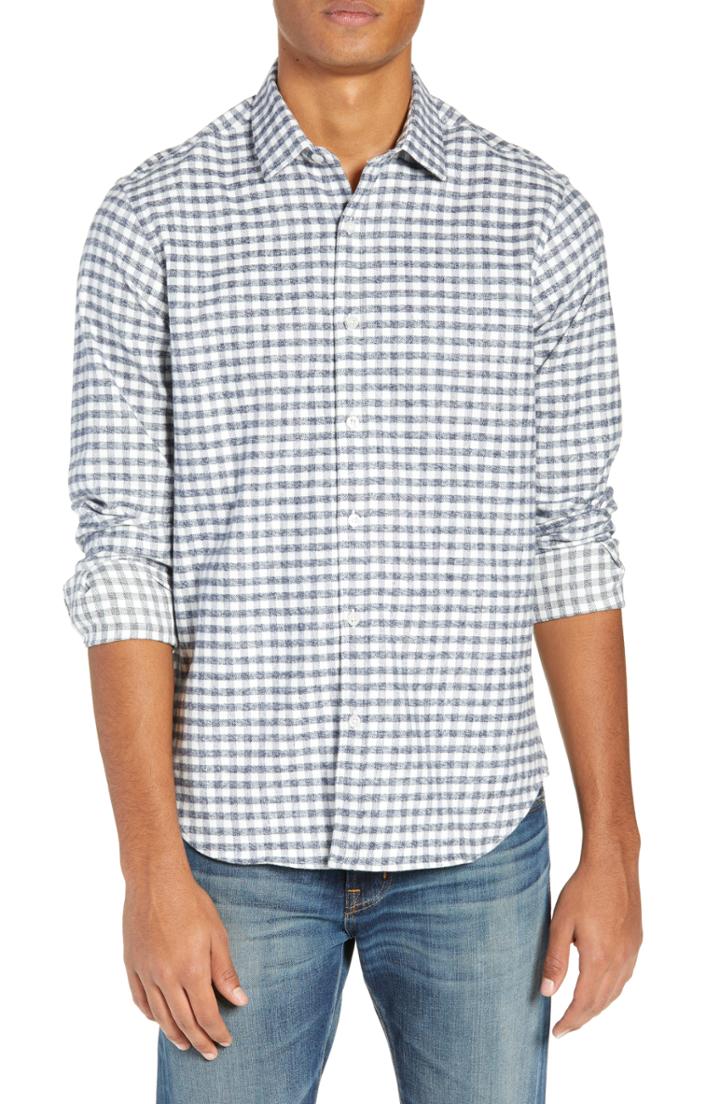 Men's Jeff Thurmond Gingham Long Sleeve Slim Fit Sport Shirt - White