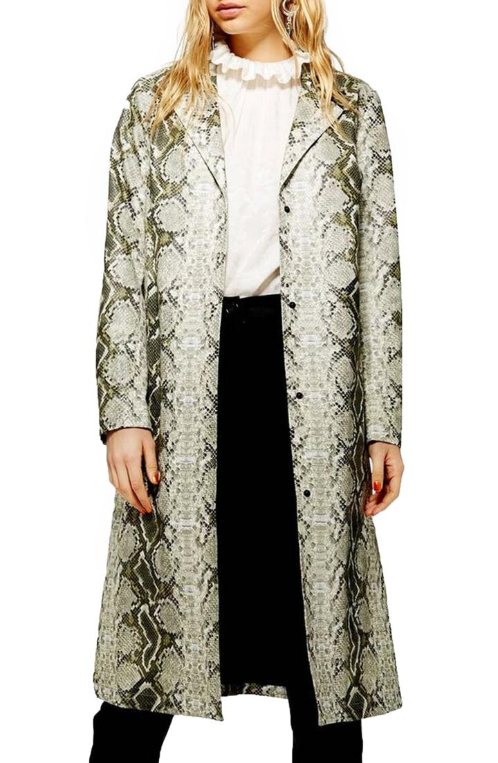 Women's Topshop Rok It Snake Print Coat Us (fits Like 10-12) - Green