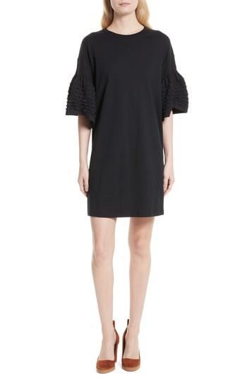 Women's See By Chloe Ruffle Sleeve Cotton Shift Dress - Black