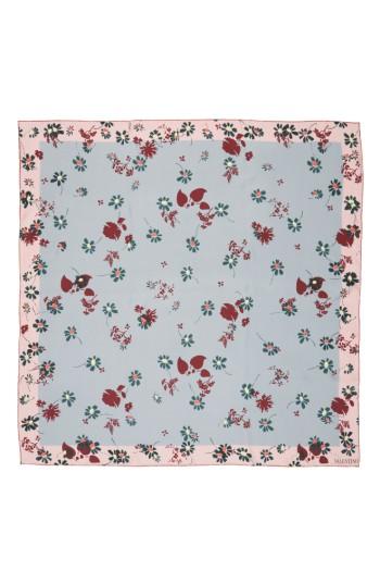 Women's Valentino Flowers Fall Silk Scarf, Size - Blue