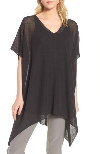 Women's Eileen Fisher Organic Linen Blend Poncho Sweater, Size - Grey