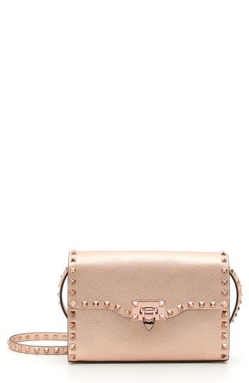 Valentino Garavani Rockstud Medium Metallic Leather Shoulder Bag - Pink