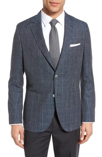 Men's Boss Janson Trim Fit Windowpane Wool Blend Sport Coat R - Blue