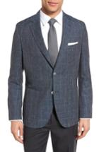 Men's Boss Janson Trim Fit Windowpane Wool Blend Sport Coat R - Blue