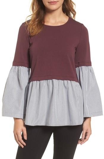 Women's Halogen Knit Poplin Mix Top, Size - Burgundy