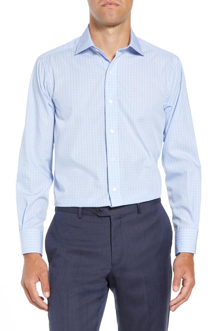 Men's Ledbury Mcbride Trim Fit Check Dress Shirt .5 - Blue