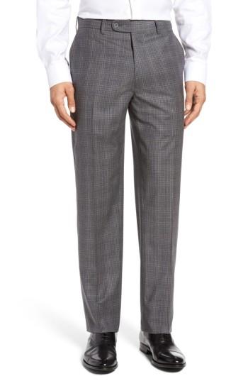 Men's Jb Britches Flat Front Plaid Wool Trousers R - Grey