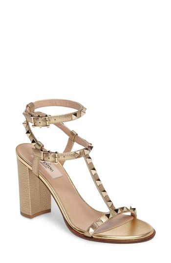 Women's Valentino Garavani Rockstud Ankle Strap Sandal Us / 39eu - Metallic