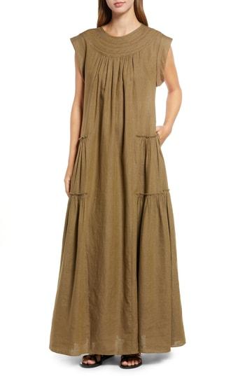 Women's Yakampot Linen Maxi Dress - Green