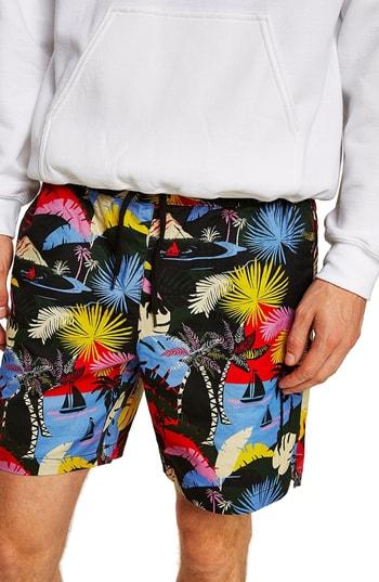 Men's Topman Hawaiian Print Classic Shorts - Black