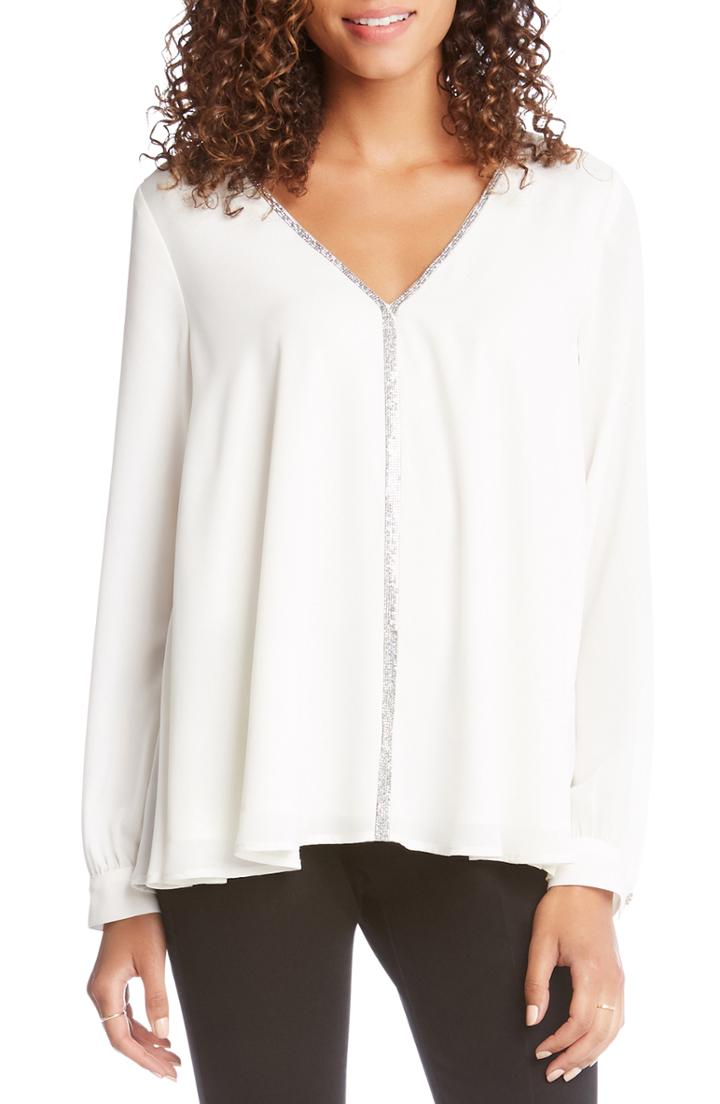 Women's Karen Kane Sparkle Trim Top - Ivory