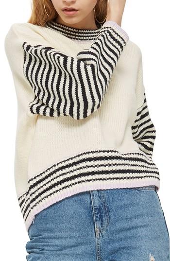 Women's Topshop Whipstitch Stripe Sweater Us (fits Like 2-4) - Ivory