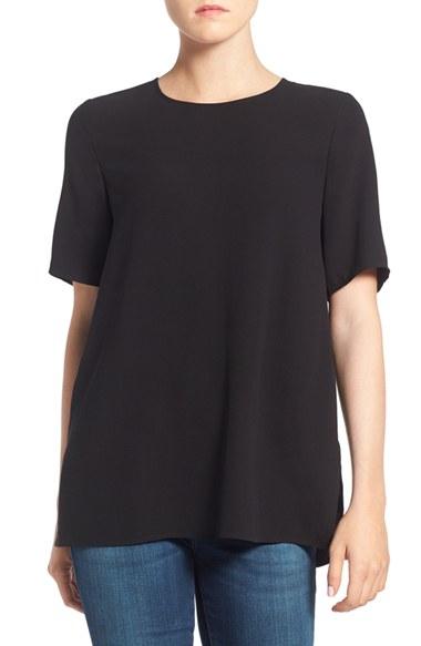Women's Eileen Fisher Silk Crepe Round Neck Boxy Top