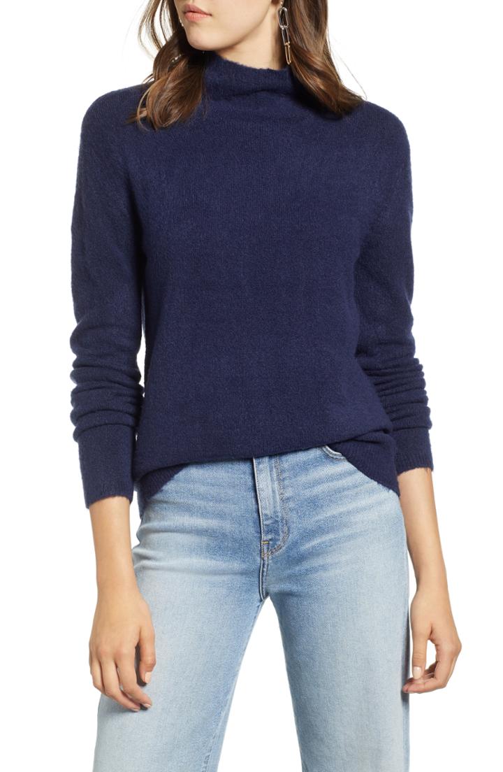 Women's Halogen Fuzzy Mock Neck Sweater - Grey
