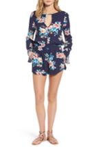 Women's Mimi Chica Floral Bell Sleeve Romper - Blue