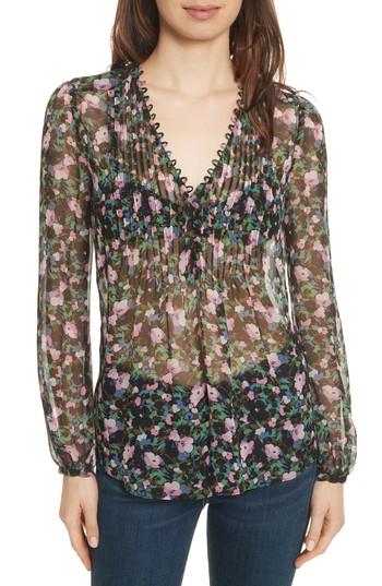 Women's Veronica Beard Lowell Floral Silk Blouse - Blue