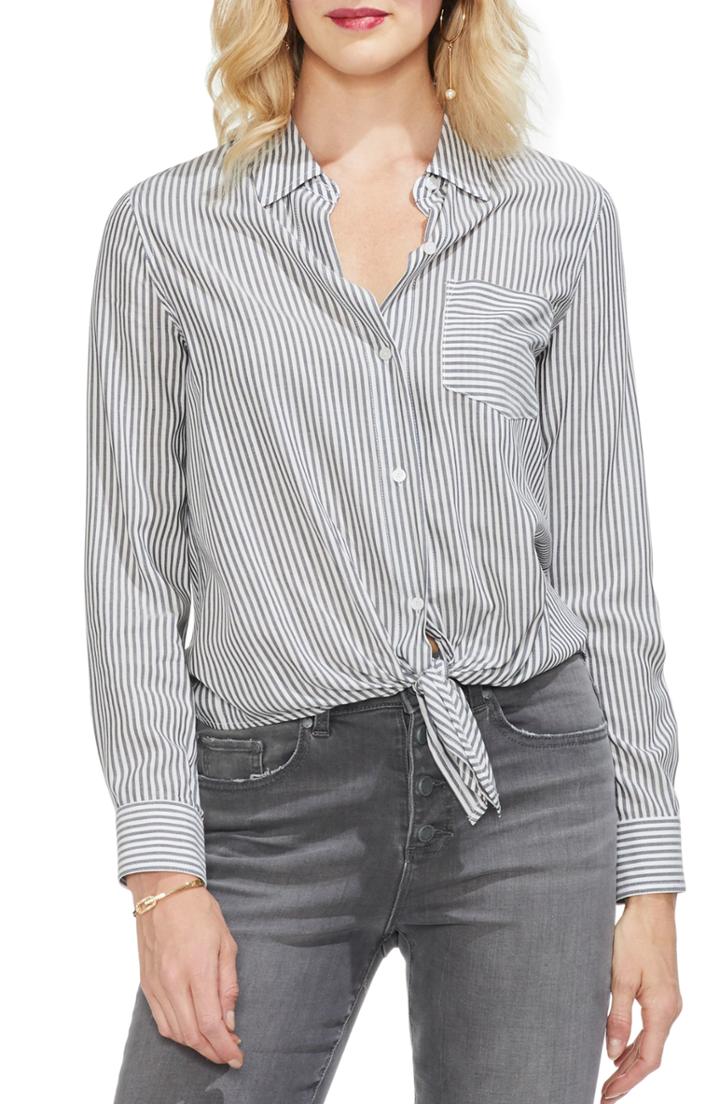 Women's Vince Camuto Stripe Tie Front Blouse, Size - White