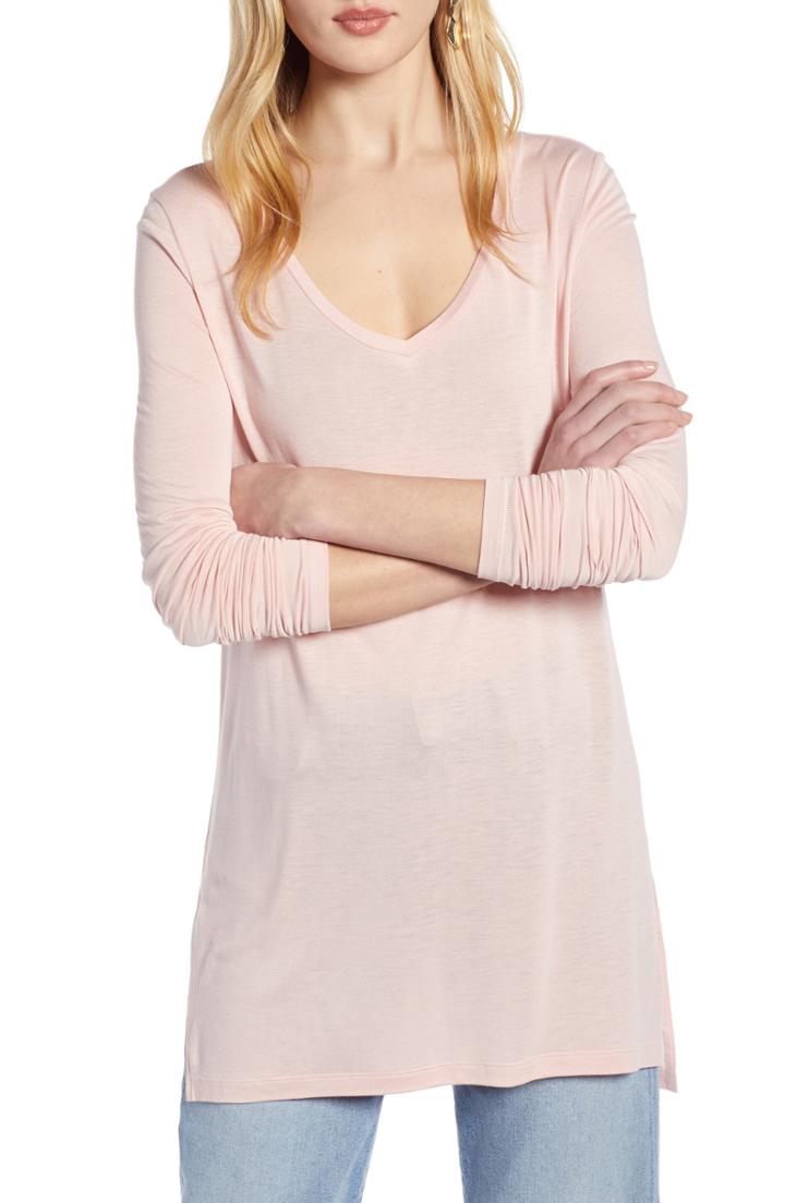 Women's Halogen Long Sleeve Lightweight Tunic, Size - Pink