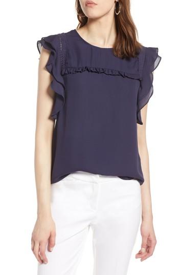Women's Halogen Flutter Sleeve Crepe Top - Blue