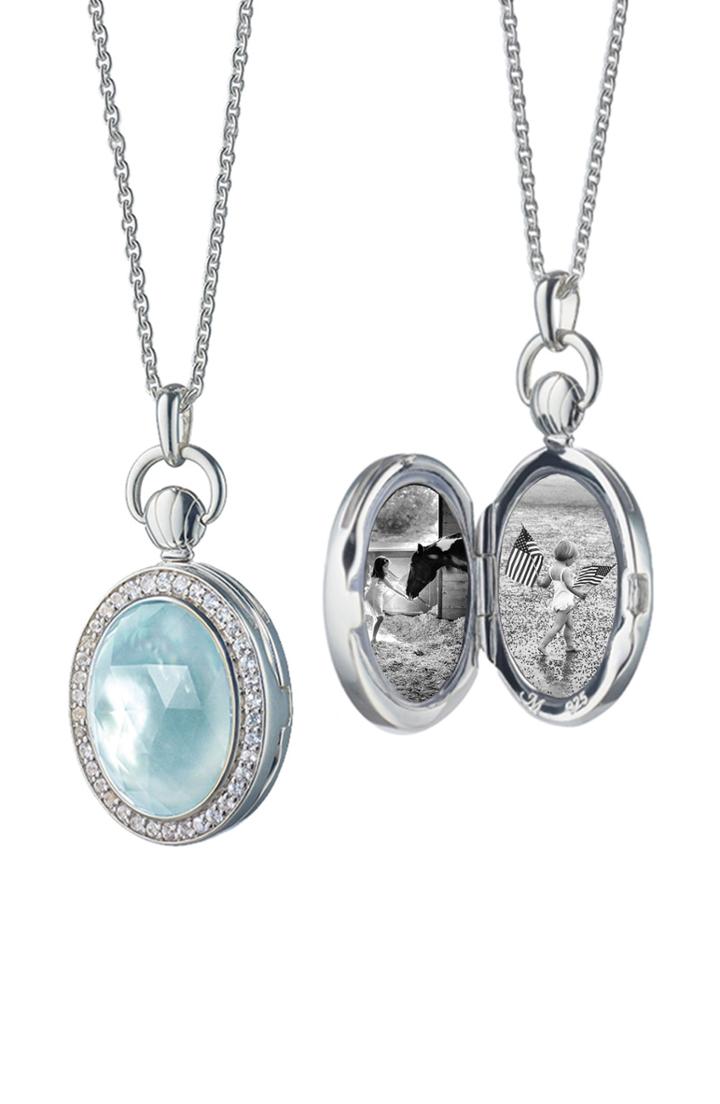 Women's Monica Rich Kosann Oval Blue Topaz Locket Necklace