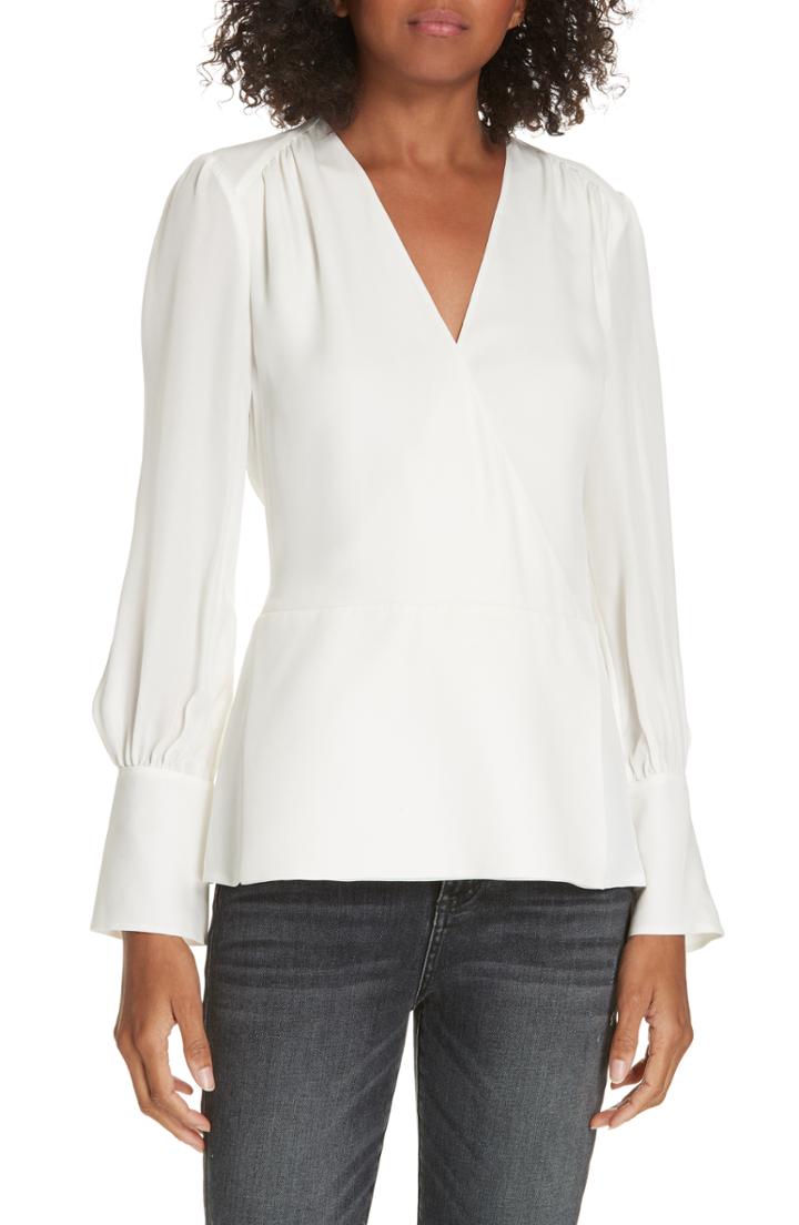 Women's Lewit Surplice Silk Blouse - Ivory