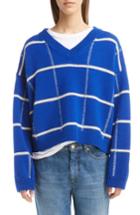 Women's Dries Van Noten Windowpane Knit Wool Sweater - Blue