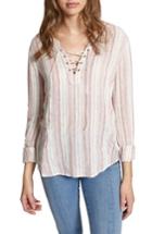 Women's Sanctuary Tommie Lace-up Stripe Shirt - Ivory