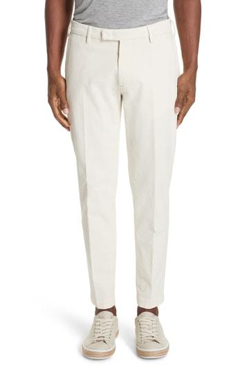 Men's Boglioli Flat Front Stretch Solid Cotton Blend Trousers R Eu - White