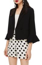 Women's Topshop Frill Sleeve Double Breasted Jacket Us (fits Like 0) - Black