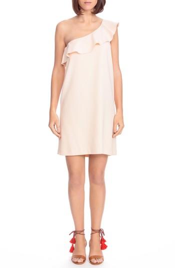 Women's Sezane Anne Ruffle One-shoulder Shift Dress Us / 34 Fr - Pink