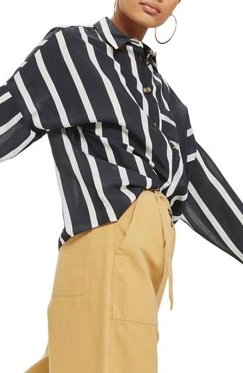 Women's Topshop Wide Stripe Shirt Us (fits Like 0) - Blue