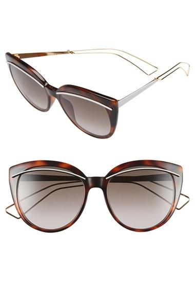 Women's Dior 'liner' 56mm Cat Eye Sunglasses - Havana/ Rose Gold