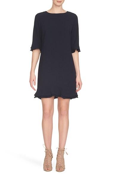 Petite Women's Cece 'kate' Ruffle Hem Shift Dress P - Blue