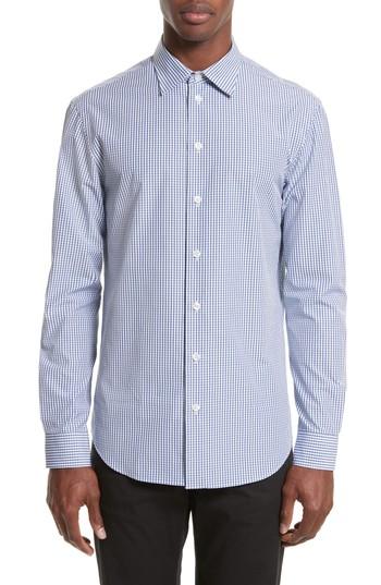 Men's Armani Collezioni Regular Check Sport Shirt, Size - Blue