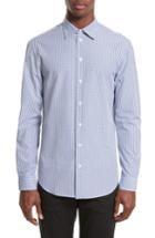Men's Armani Collezioni Regular Check Sport Shirt, Size - Blue
